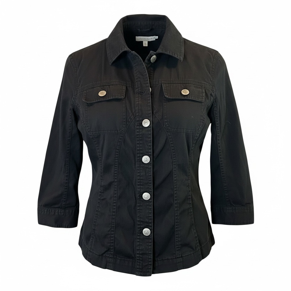 Christopher & Banks Black Stretch Jacket Structured Button Front Career Casual